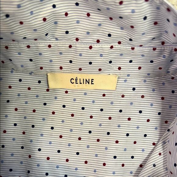 Celine Light Blue Polka Dot Button Down Shirt - Picture 3 of 13